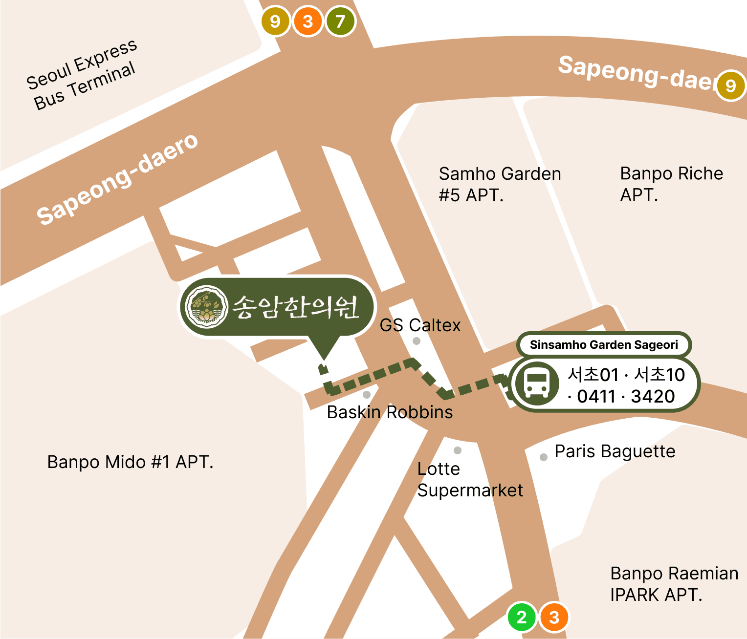 Map showing Songam Clinic location
